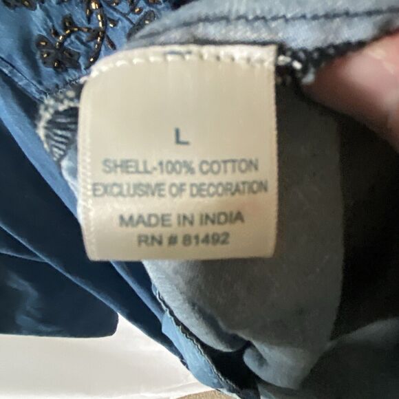 Tantrums Peasant Top Womens L Denim Embroidered Boho Babydoll Chambray - Picture 5 of 10